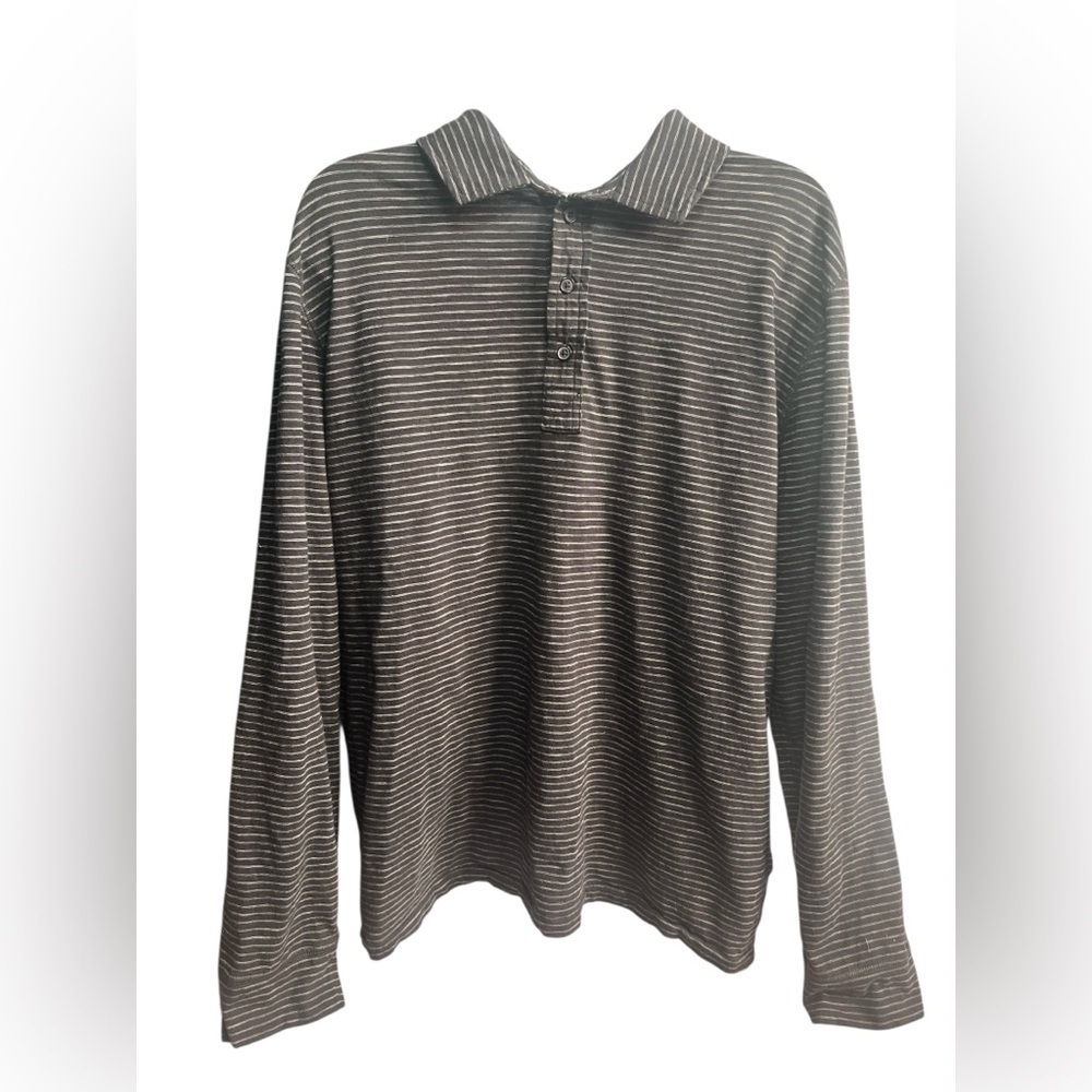 Billy Reid Long Sleeve Stripe Polo Black White Large